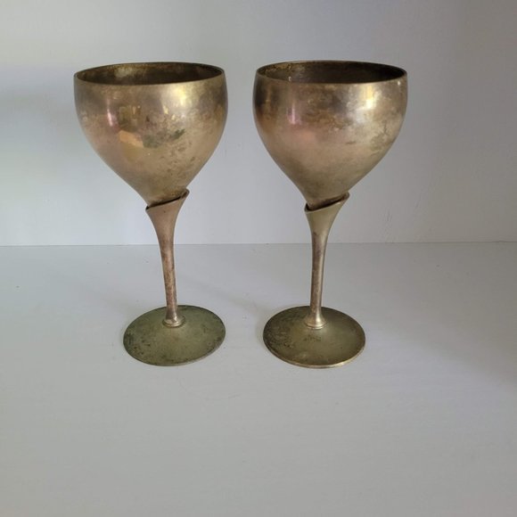 Vintage Patina Tulip Wine Goblets - Distressed - Picture 4 of 15